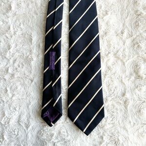 Ralph Lauren Purple Label Necktie Mens Navy Gold Silk Regimental Striped Italy